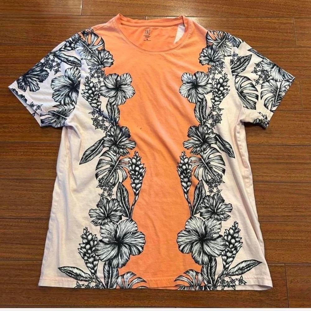 90. INC international concepts Orange and peach floral graphic shirt